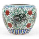 Chinese porcelain jardiniere hand painted in the famille rose palette with mythical animals