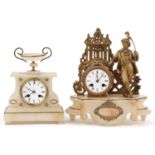 Two 19th century French onyx mantle clocks including a figural example with enamelled dial having
