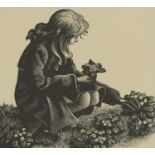 Clare Leighton - Picking Primroses, woodcut/lithograph, various inscriptions verso including First