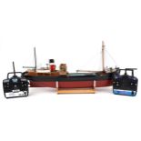 Large scratch built radio model Talicre Coaster pond boat with remote control by Caldercraft, 85cm