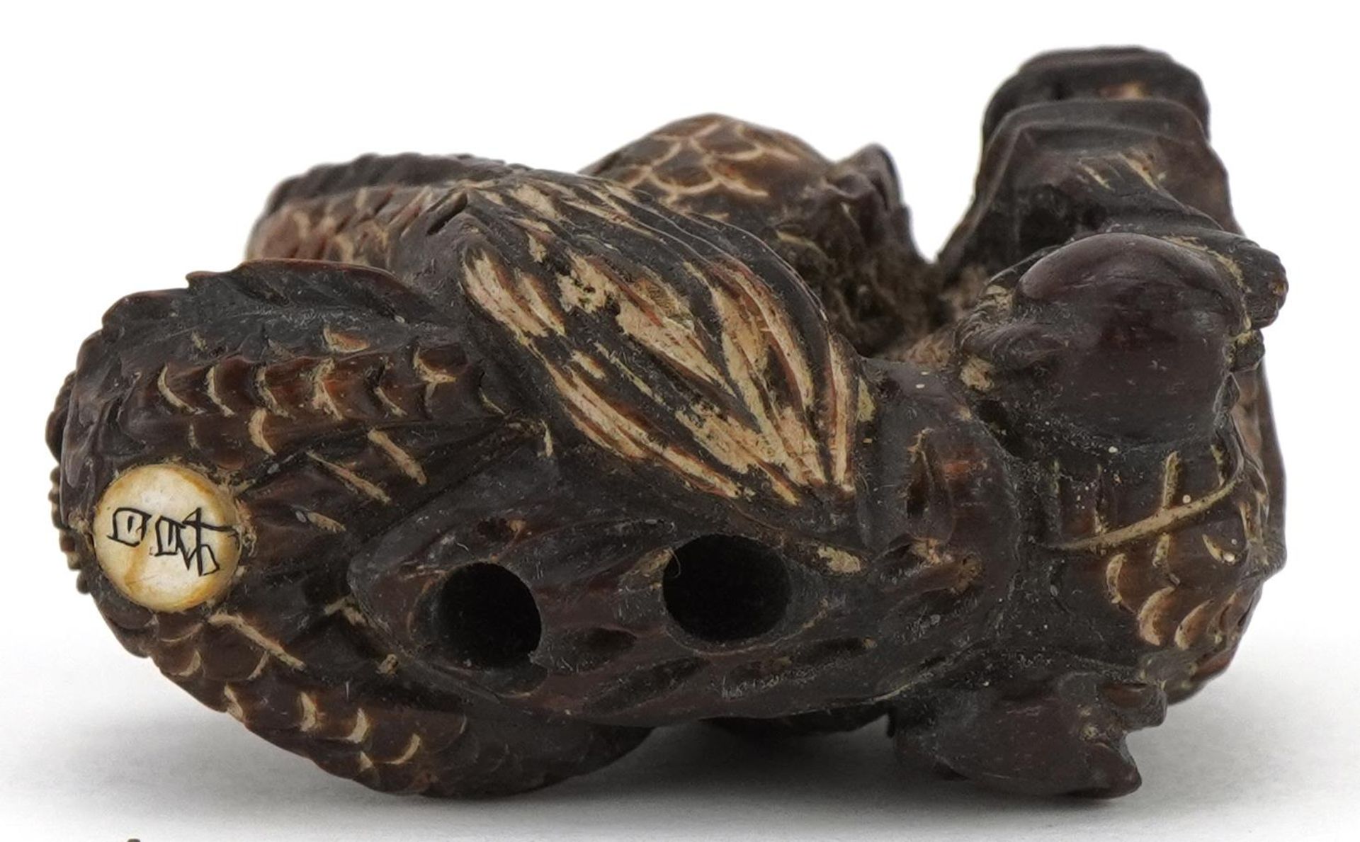 Japanese carved wood okimono in the form of a dragon, character marks to the base, 4cm in length : - Image 7 of 8