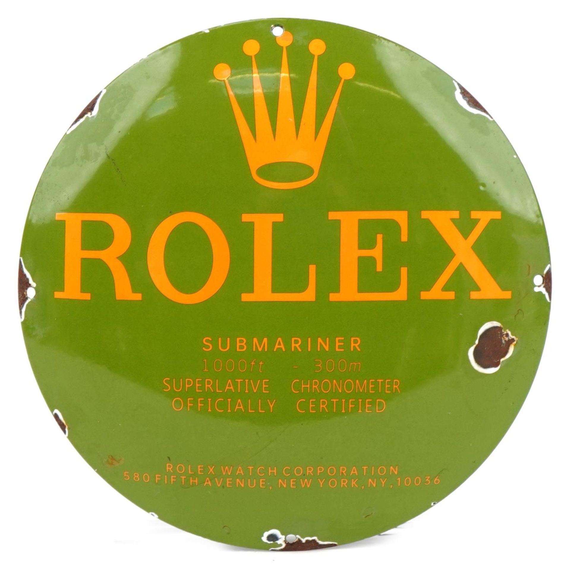 Rolex Submariner circular enamel advertising sign, 30cm in diameter : For further information on