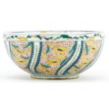 Turkish Ottoman Kutahya pottery bowl hand painted with stylised flowers, 19.5cm in diameter : For