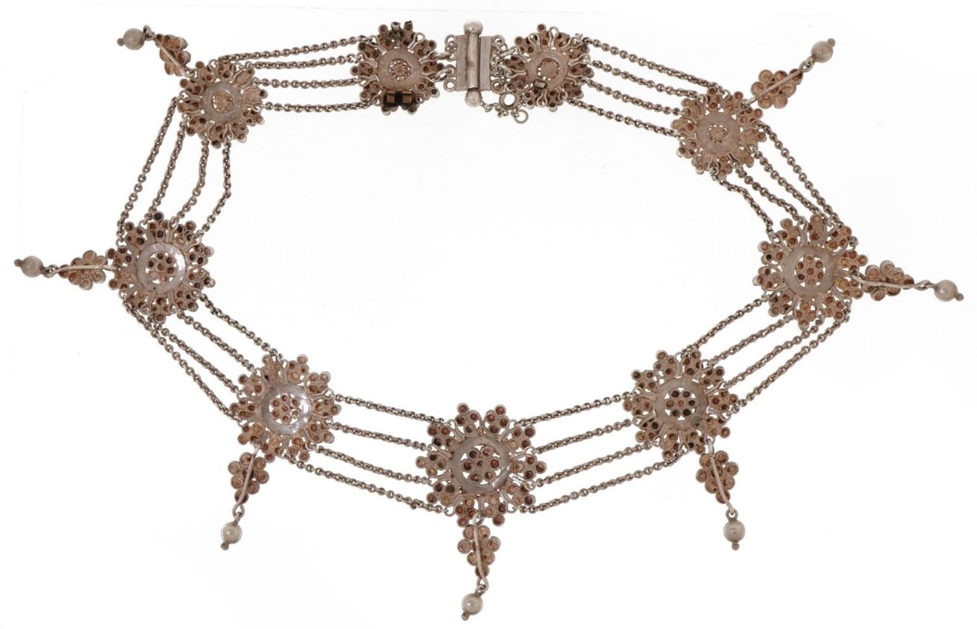 Antique Indian unmarked silver choker necklace, 37cm in length, 89.6g : For further information on - Image 3 of 3