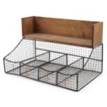Industrial style hardwood and iron desk tidy, 25cm H x 40cm W x 25cm D : For further information