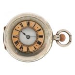 Ladies continental 935 grade silver half hunter pocket watch with enamelled dial and Roman numerals,