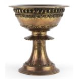 Chino Tibetan bronze altar pedestal bowl, 16cm high : For further information on this lot please
