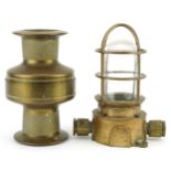 Shipping interest bronze oceanic lantern and two piece bronze pulley, the largest 24cm high : For