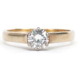 18ct gold diamond solitaire ring, the diamond approximately 0.70 carat, size R, 3.9g : For further