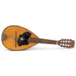 Italian inlaid melon shaped eight string mandolin, 60cm in length : For further information on