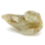 Chinese white and russet jade carving of a mythical animal, 4cm wide : For further information on