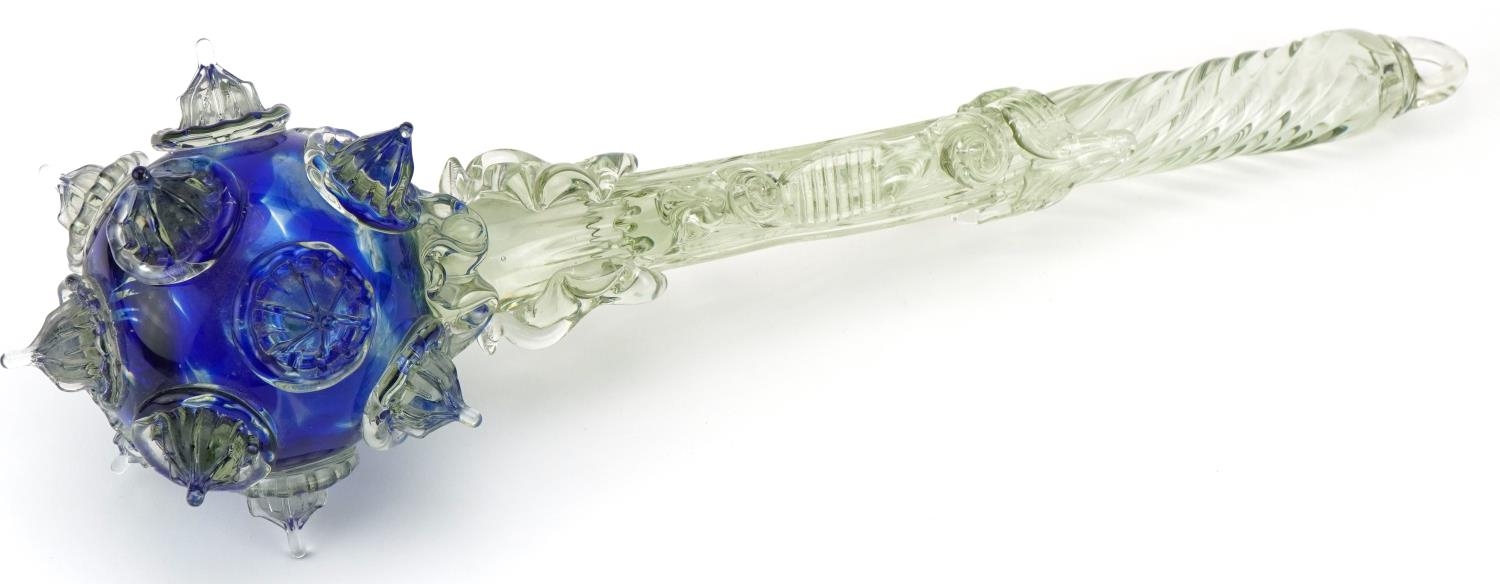 Murano clear and blue glass sceptre/mace, 45cm in length : For further information on this lot - Image 3 of 3