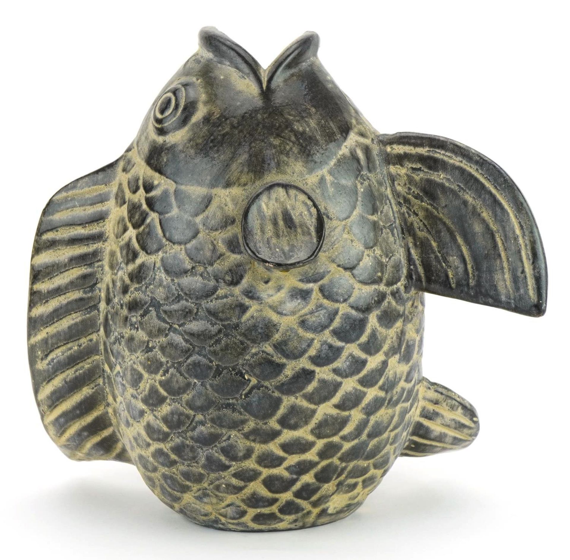 Continental pottery vase in the form of a stylised fish, 28cm high : For further information on this - Image 3 of 6