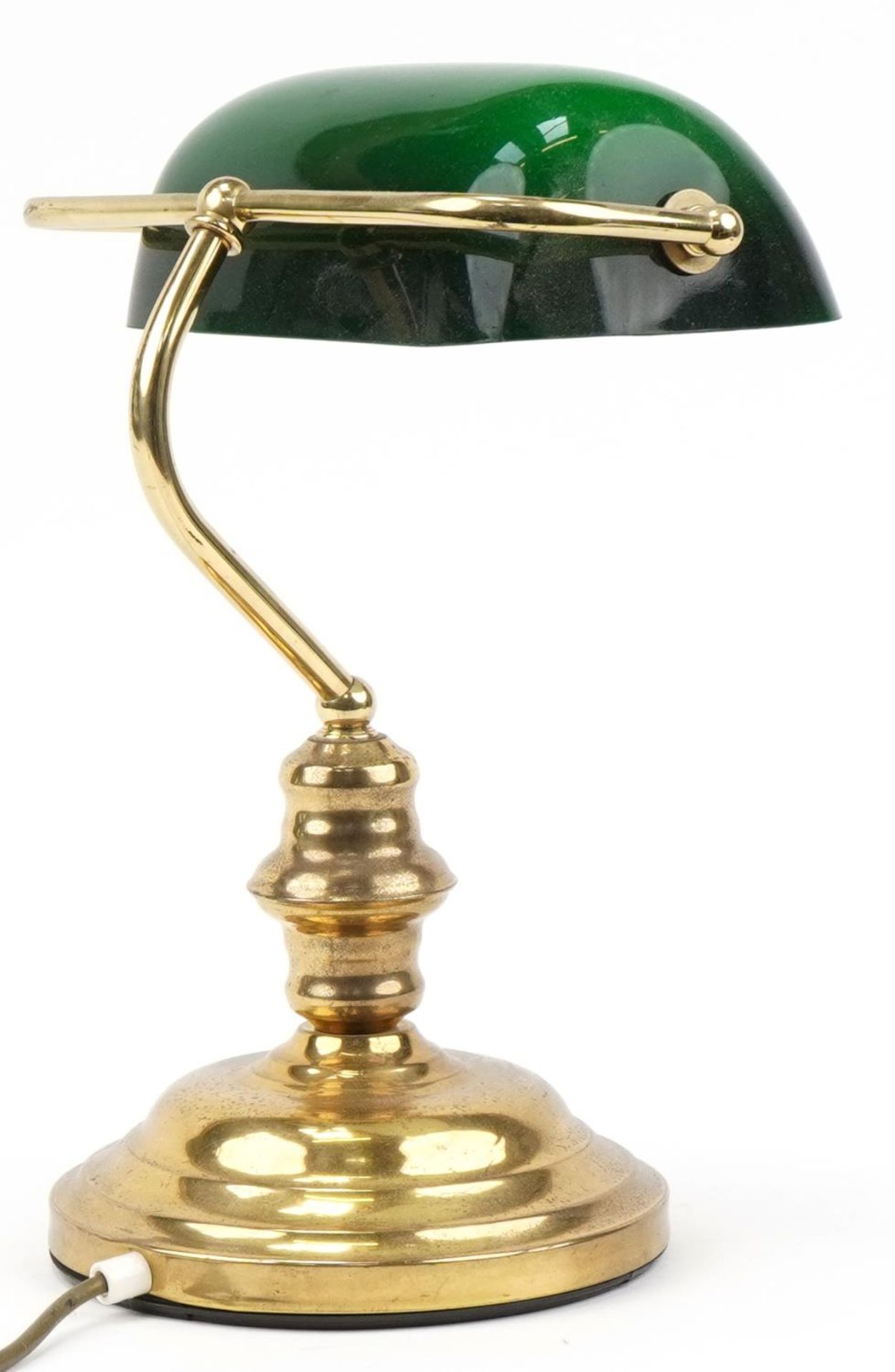 Brass banker's lamp with green glass shade, 36cm high : For further information on this lot please - Image 2 of 3