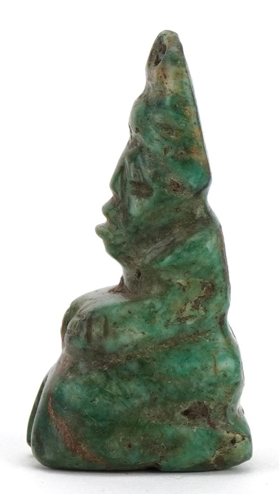 Tribal interest green hardstone figural pendant, probably Mayan or pre Columbian, 4.5cm high : For - Image 5 of 7