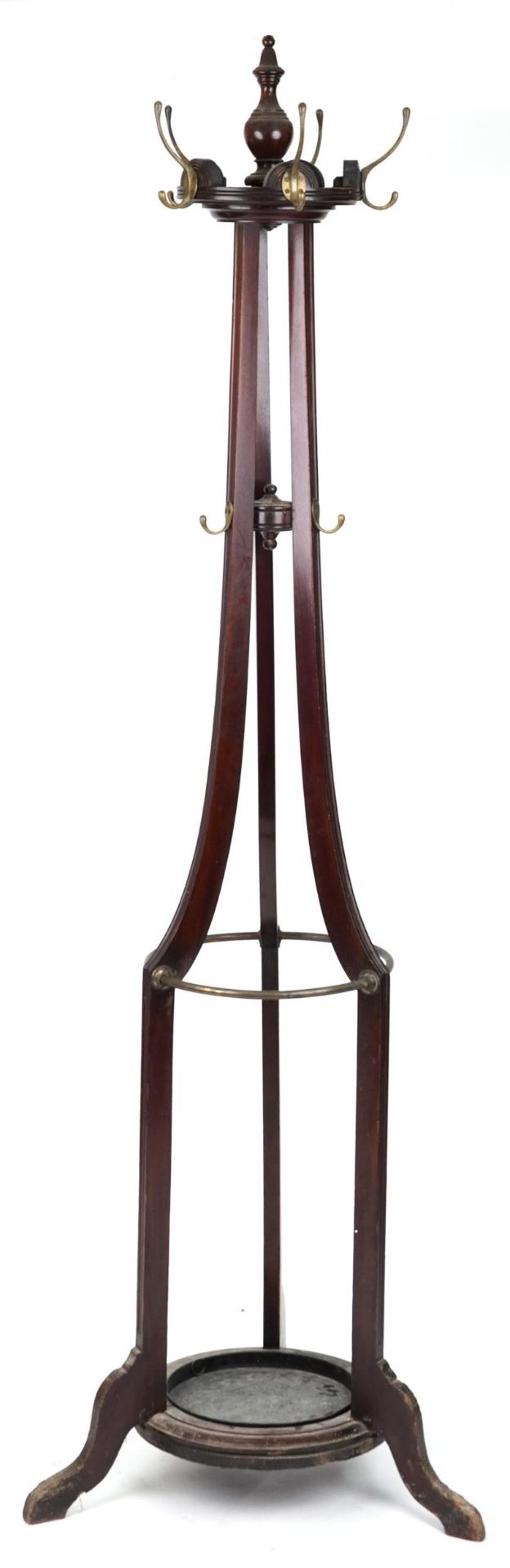 Edwardian mahogany revolving hat, coat and umbrella stand with S & H Jewell of High Holborn London - Image 2 of 2