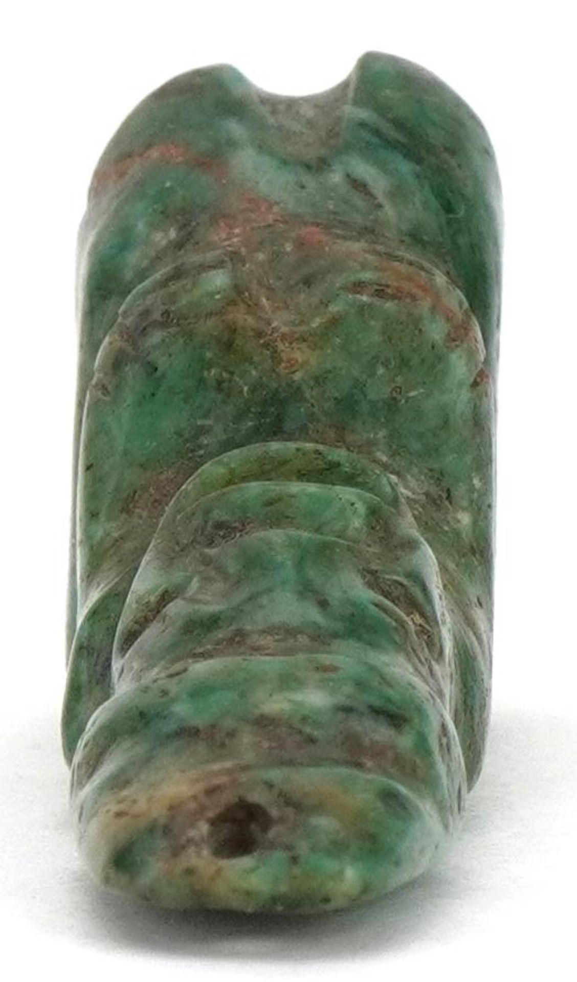Tribal interest green hardstone figural pendant, probably Mayan or pre Columbian, 4.5cm high : For - Image 6 of 7