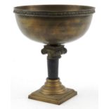 19th century Renaissance style patinated bronze and marble pedestal bowl with column design