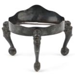 Chinese silver tripod censer stand with dragon head and ball and claw supports, 10cm high x 11.5cm