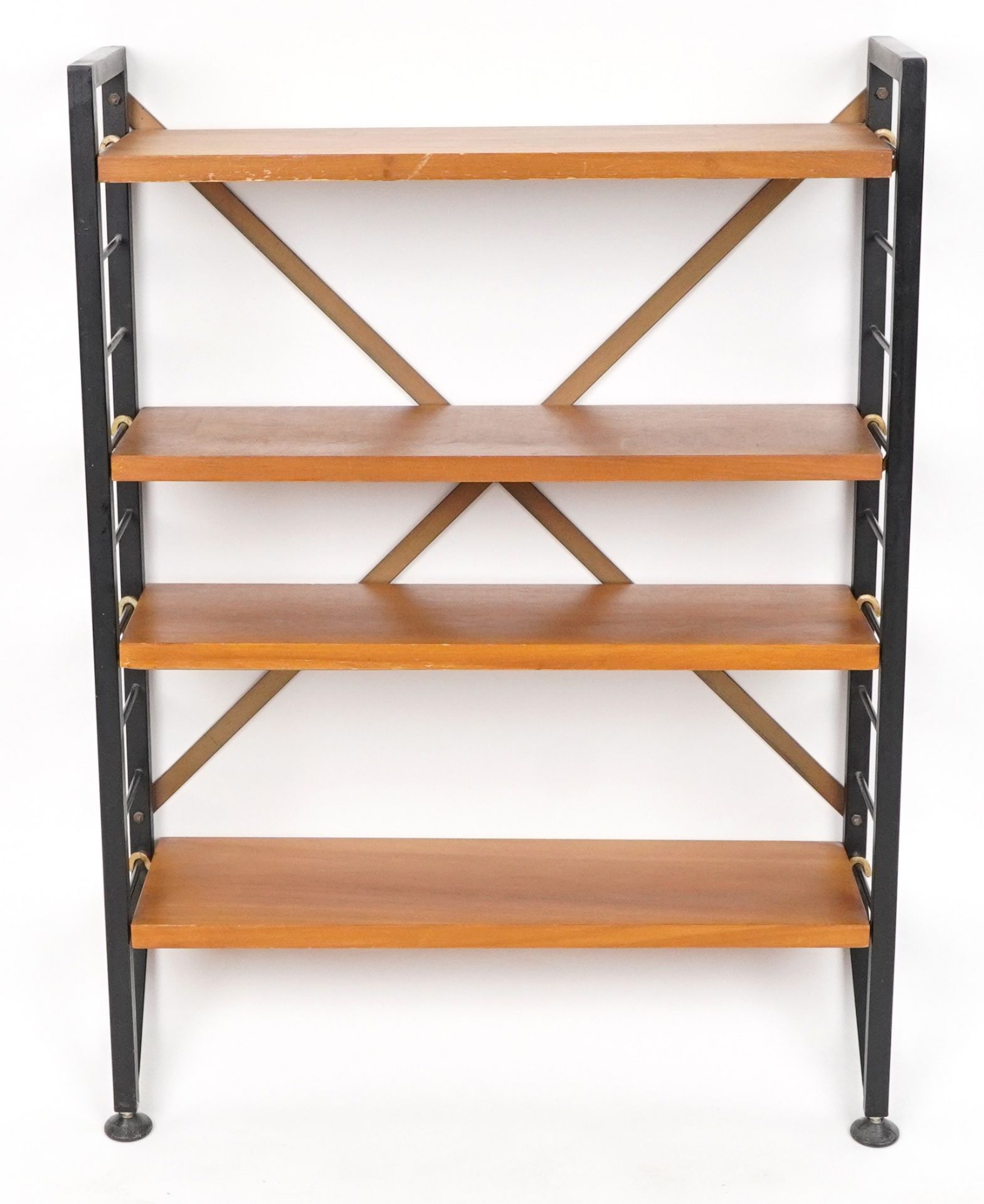 Mid century Staples Ladderax teak open bookcase, 86cm H x 63cm W x 20.5cm D : For further