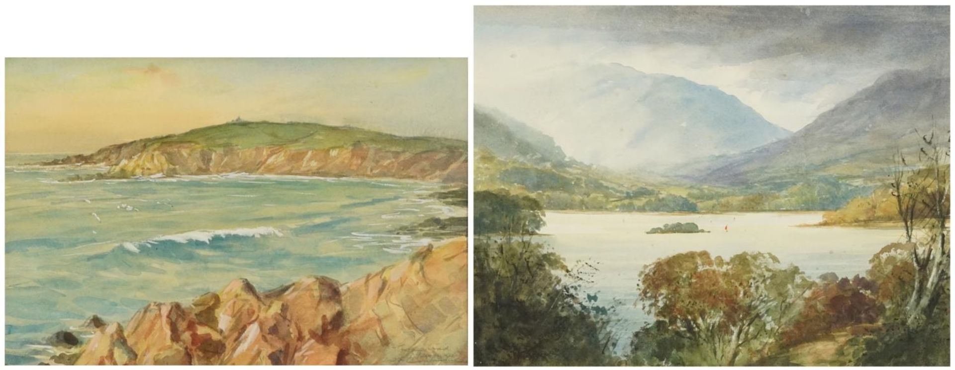 William Henry Archibald Constantine, Mountainous Highland landscape and rocky coastal scene, two