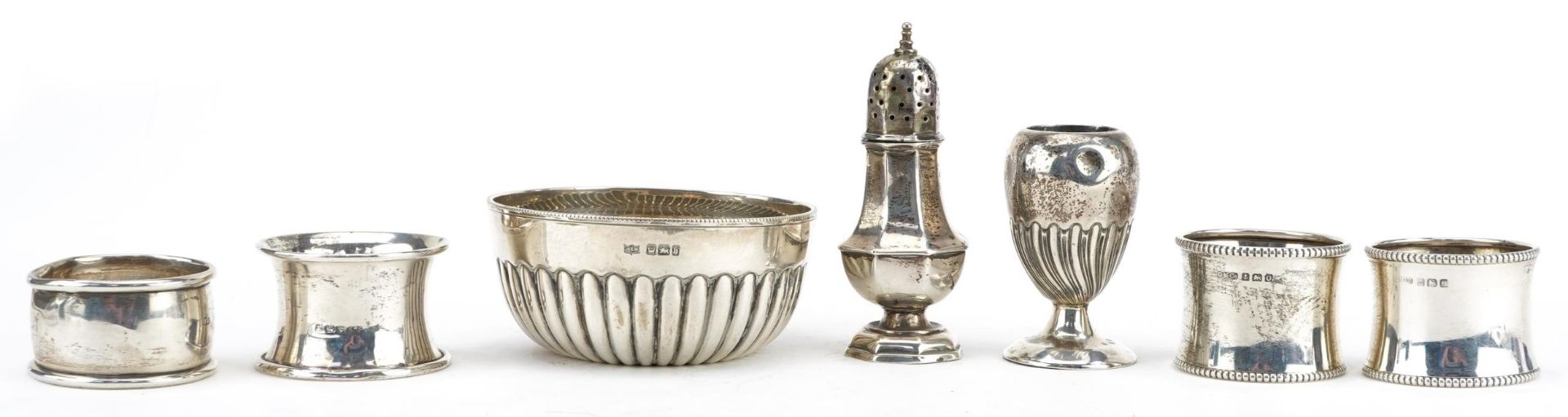 Victorian and later silver objects including a Mappin & Webb demi fluted bowl, octagonal baluster - Bild 2 aus 4