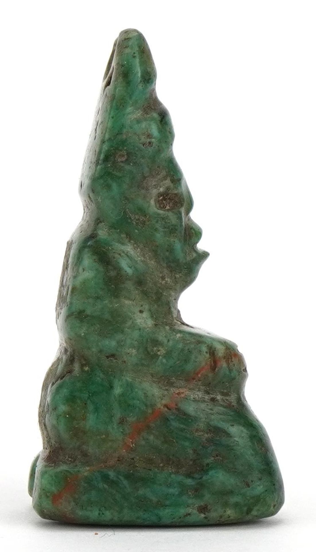 Tribal interest green hardstone figural pendant, probably Mayan or pre Columbian, 4.5cm high : For - Image 3 of 7
