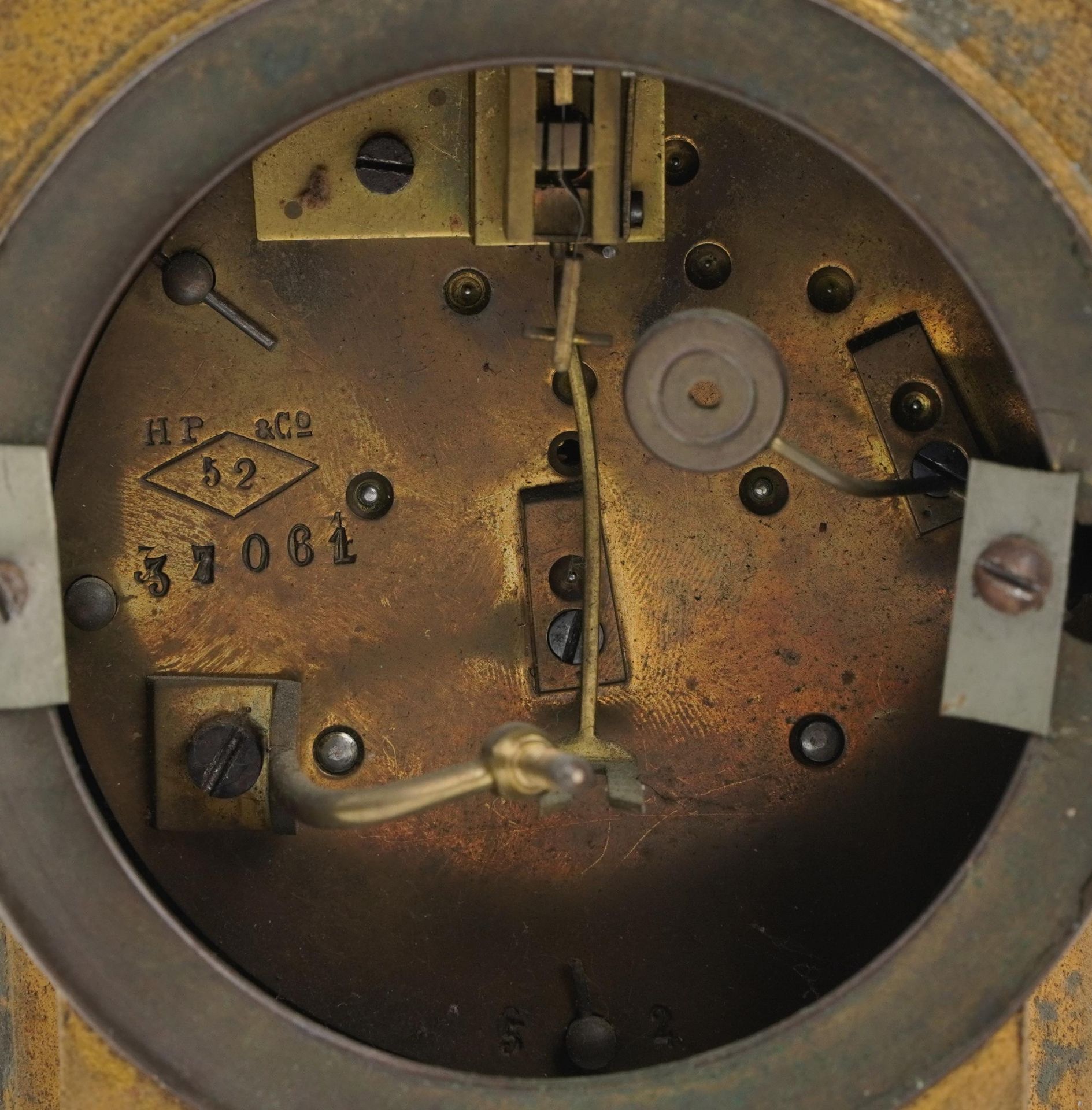 Three 19th century and later clocks including a Gothic style brass cased example and a gilt - Image 3 of 4