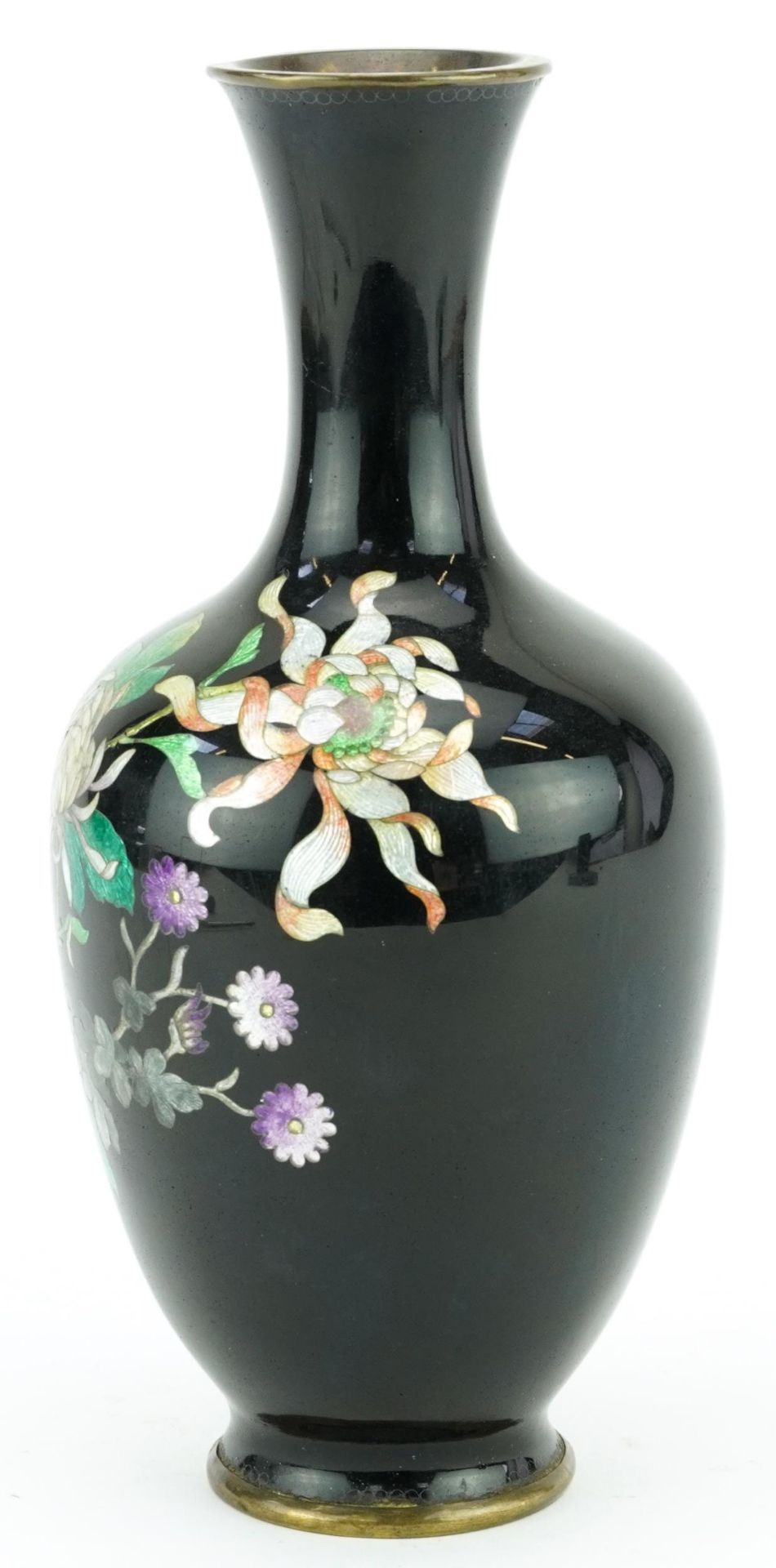 Japanese black ground cloisonne vase finely enamelled with flowers, 21.5cm high : For further - Image 2 of 5
