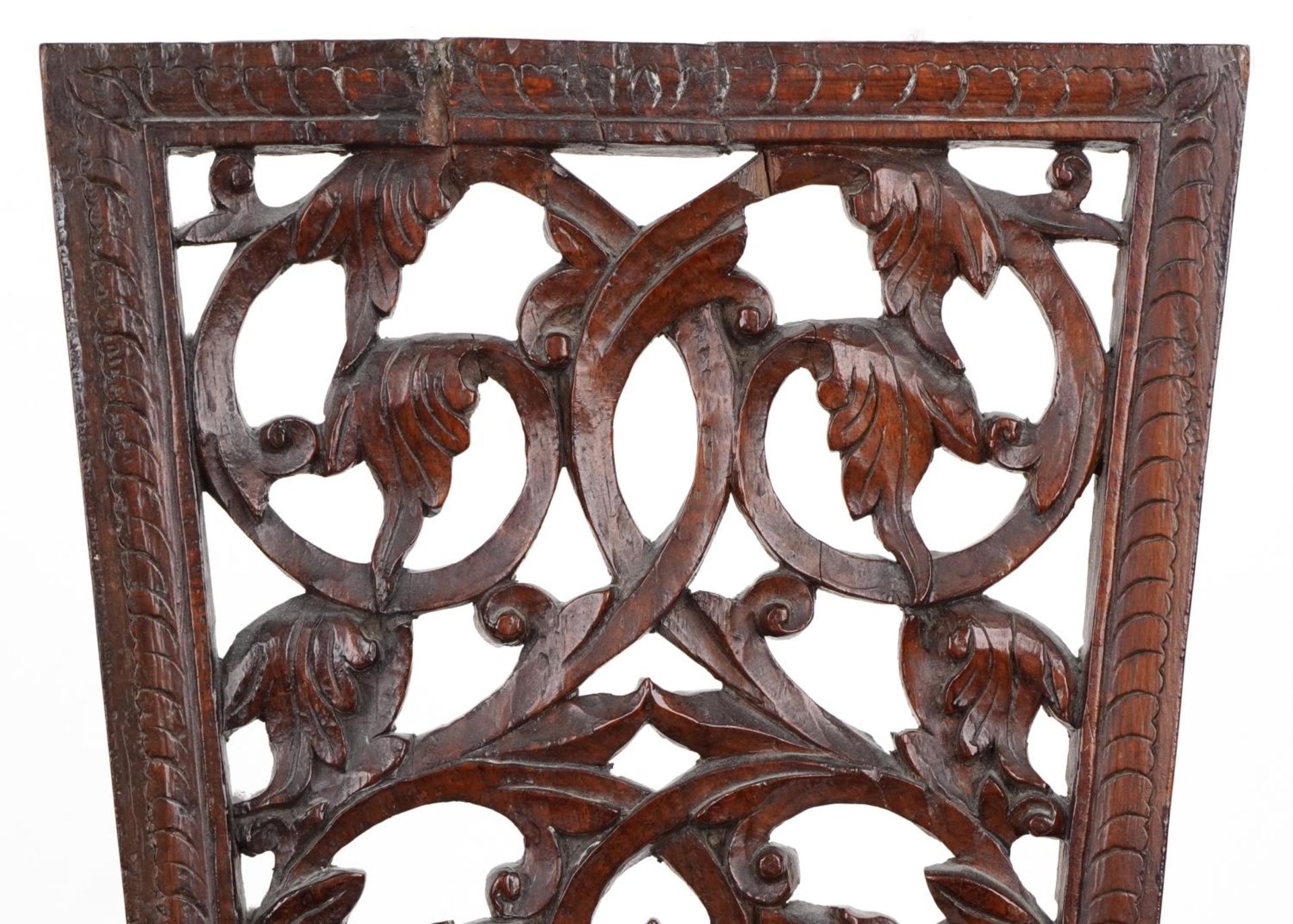 Victorian oak spinning chair deeply carved and pierced with flowers and foliage, 95.5cm high : For - Image 3 of 5