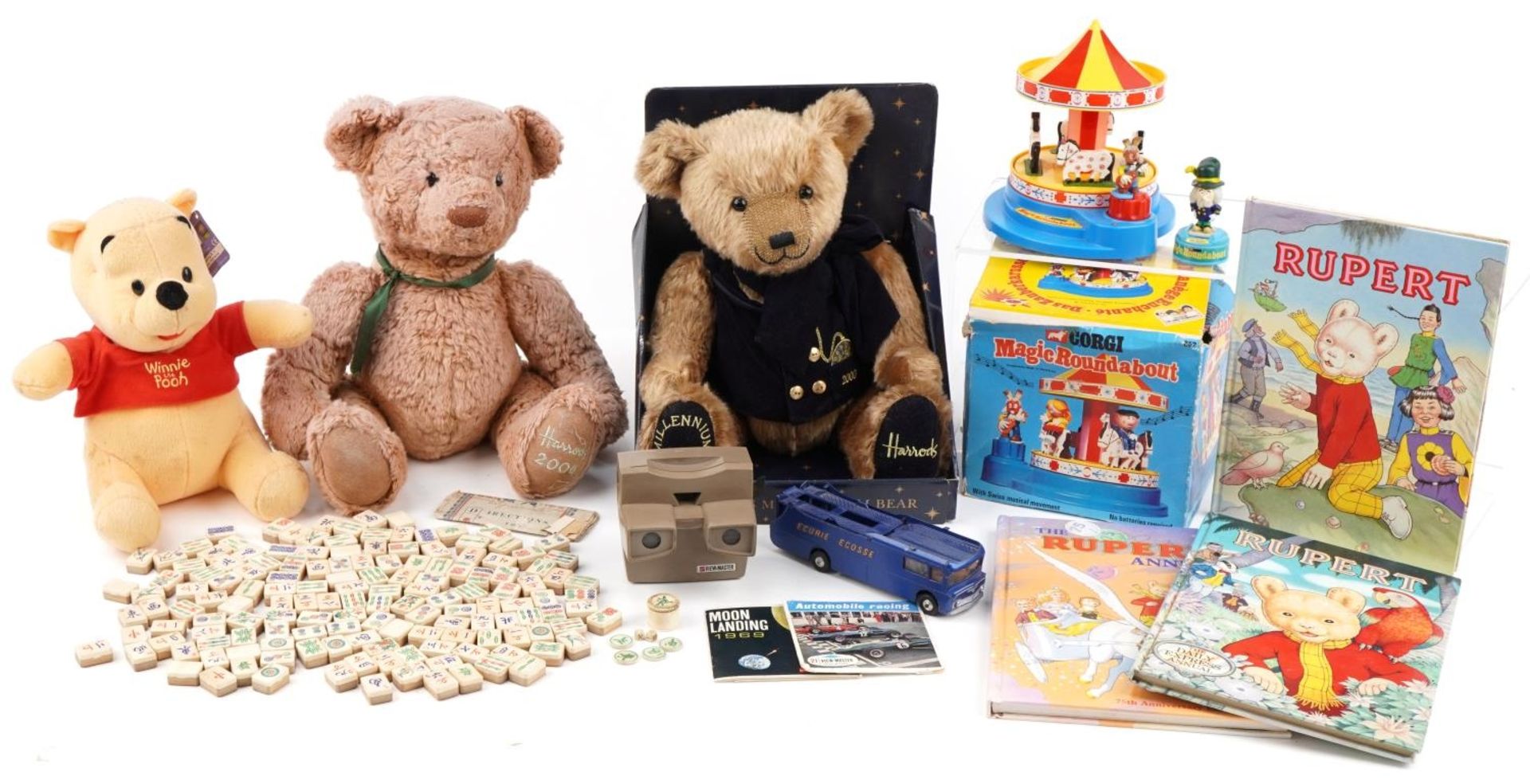 Vintage and later toys and games including Chinese bamboo and bone Mahjong set, Harrods Millennium
