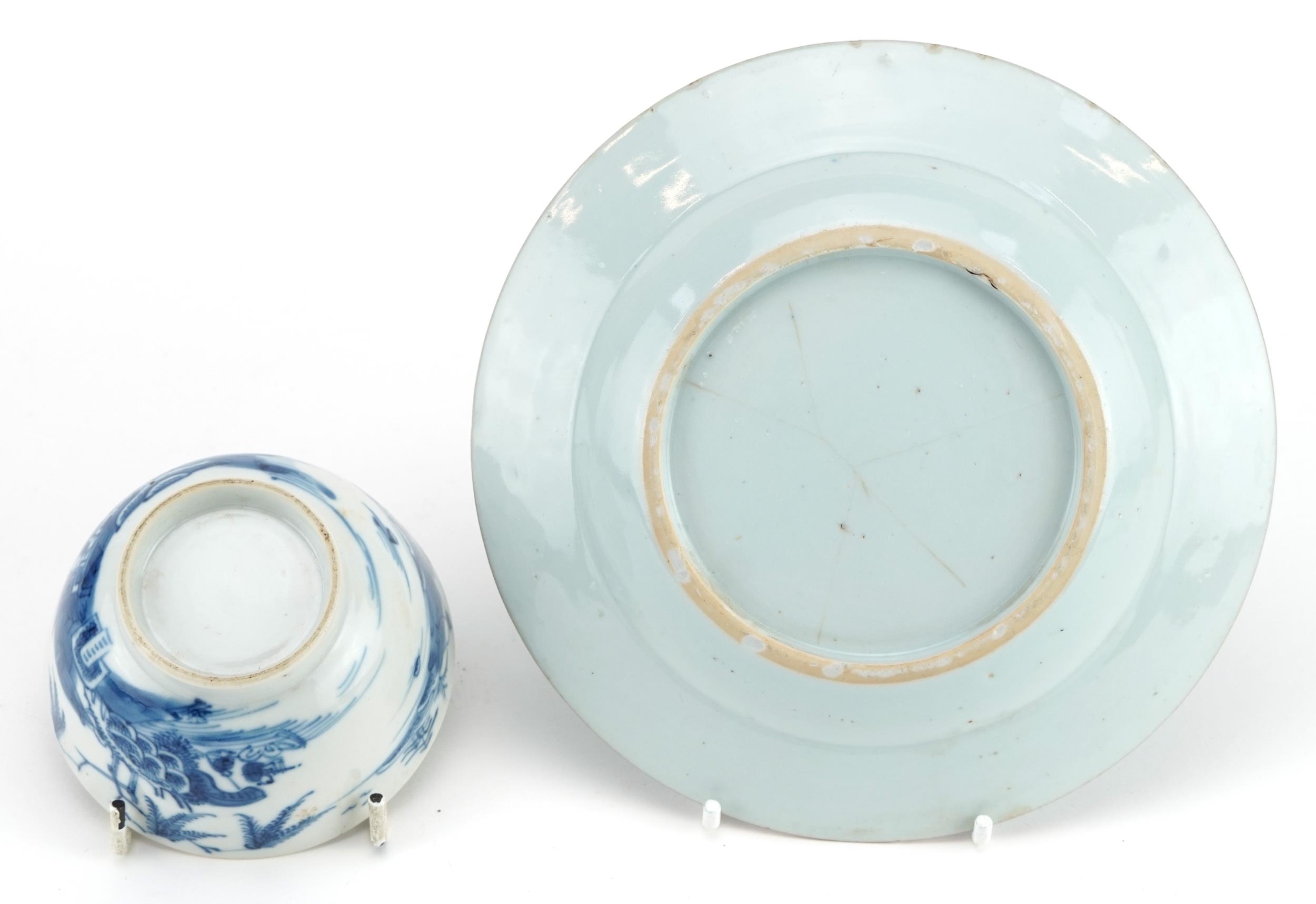 Chinese blue and white porcelain plate and tea bowl hand painted with a river landscape, the largest - Image 6 of 6