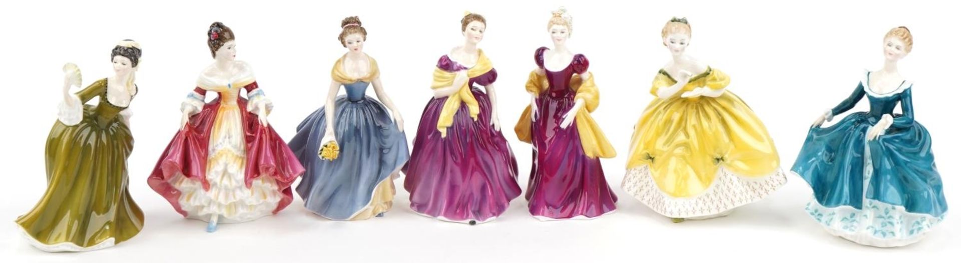 Six Royal Doulton figurines including Adrienne HN2152, Simone HN2378 and Southern Belle HN2229,