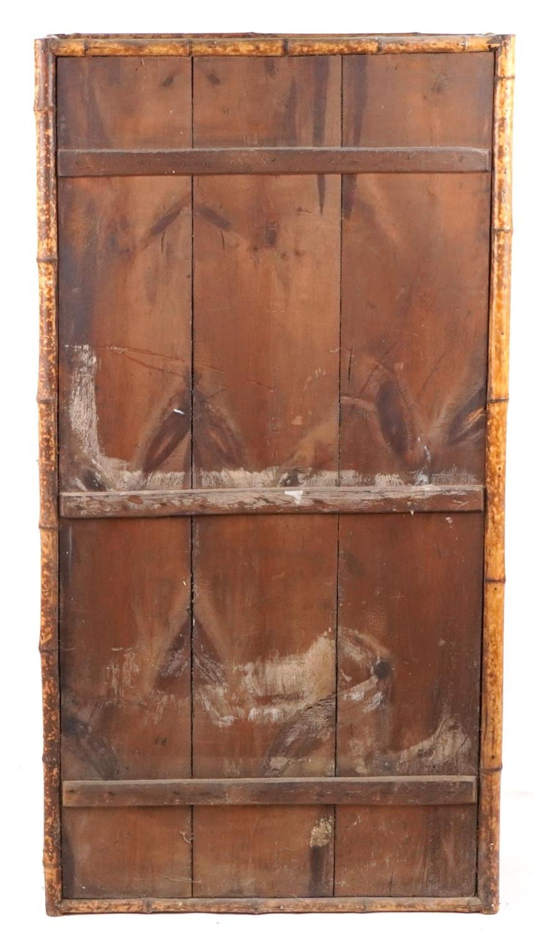 Victorian aesthetic bamboo and hessian style wardrobe with Japanned interior embossed C P - Image 4 of 5