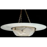 Rene Lalique, French Art Deco opalescent Calypso glass plafonnier light fitting etched R Lalique,