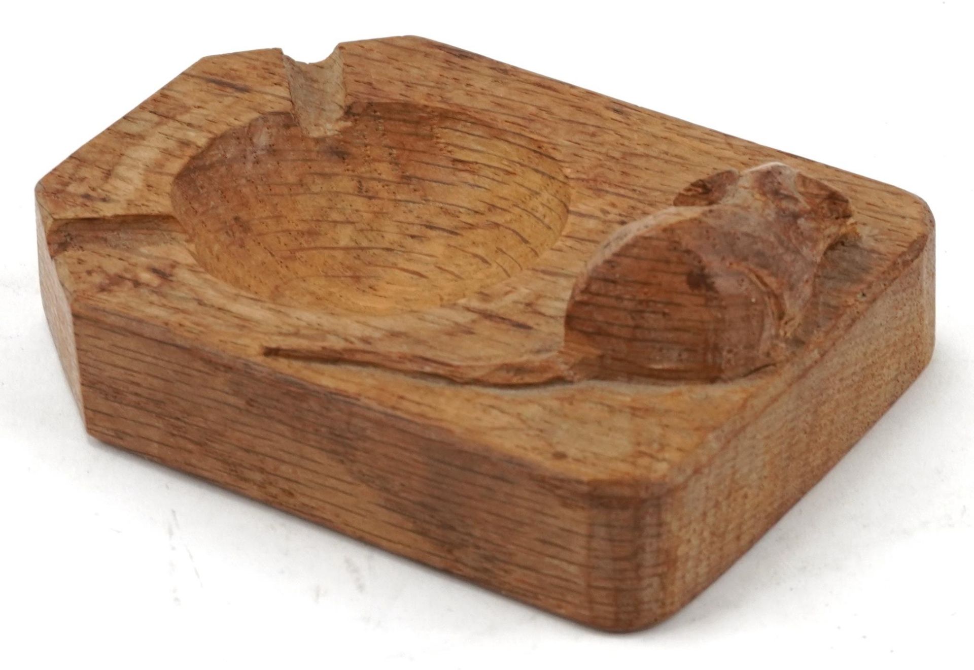 Robert Mouseman Thompson, light oak ashtray carved with signature mouse, 10cm wide : For further - Image 2 of 3