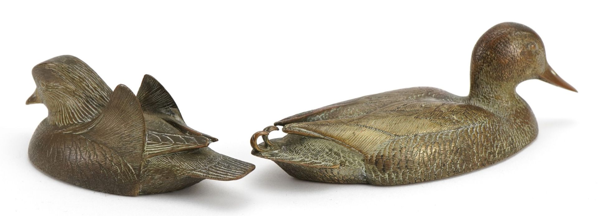 Val Bennett, two 1980s patinated bronze ducks comprising Mallard and Mandarin, each with engraved - Image 2 of 4