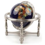 Gemstone rotating globe with sculptured legs and central compass, 32.5cm high : For further