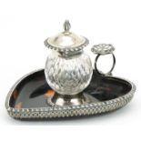 William Comyns & Sons, Victorian silver mounted tortoiseshell and cut glass love heart inkwell,