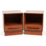 Pair of mid century G Plan Fresco teak bedsides with drawer to the base, 54cm H x 45cm W x 41cm