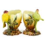 Bretby, pair of Art Nouveau vases, each in the form of a bird with an egg, one numbered 1184, each