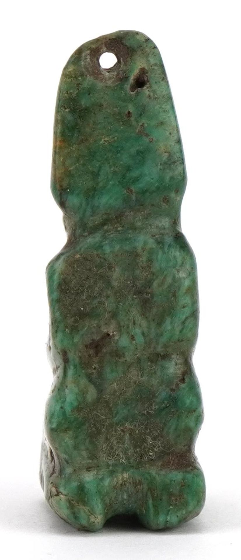 Tribal interest green hardstone figural pendant, probably Mayan or pre Columbian, 4.5cm high : For - Image 4 of 7