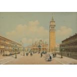 Agnes Minotto - St Mark's Square, Venice, Italian watercolour, A J Soar, West Norwood label verso,