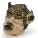 Soren, 1980s mid century style pottery wall mask of a grotesque head, 18cm high : For further