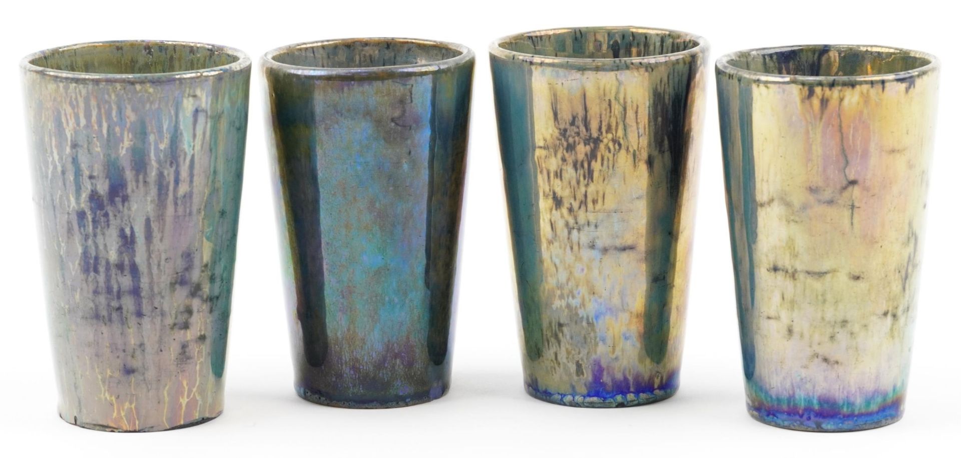 Alphonse Cytere-Rambervillers, set of four French pottery beakers having iridescent green and blue - Bild 2 aus 4