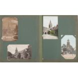 Topographical and social history postcards arranged in an album including locomotives, turbine