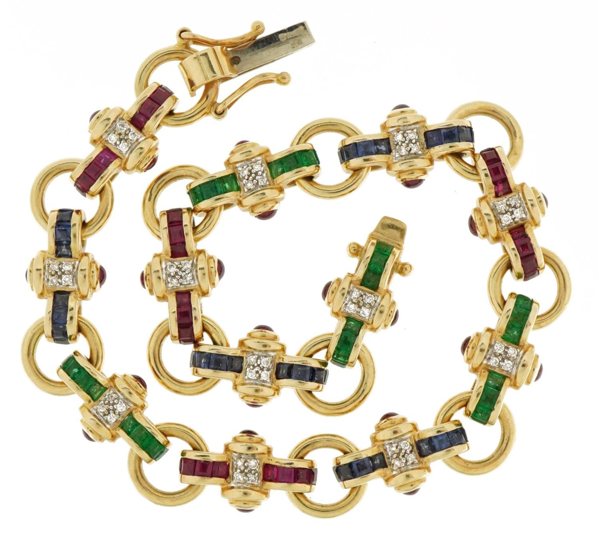 Franklin Mint, 14k gold tri-colour bracelet set with thirty two sapphires, thirty two emeralds, - Image 2 of 4