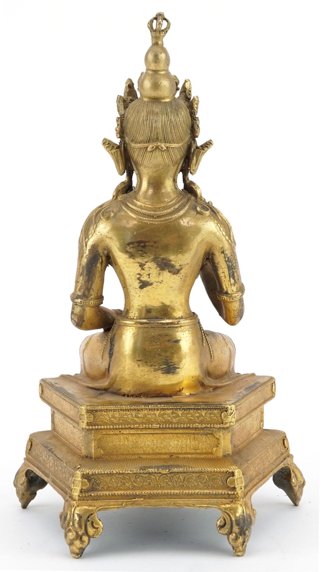 Chino Tibetan jewelled gilt bronze figure of seated Buddha, 24cm high : For further information on - Bild 3 aus 6