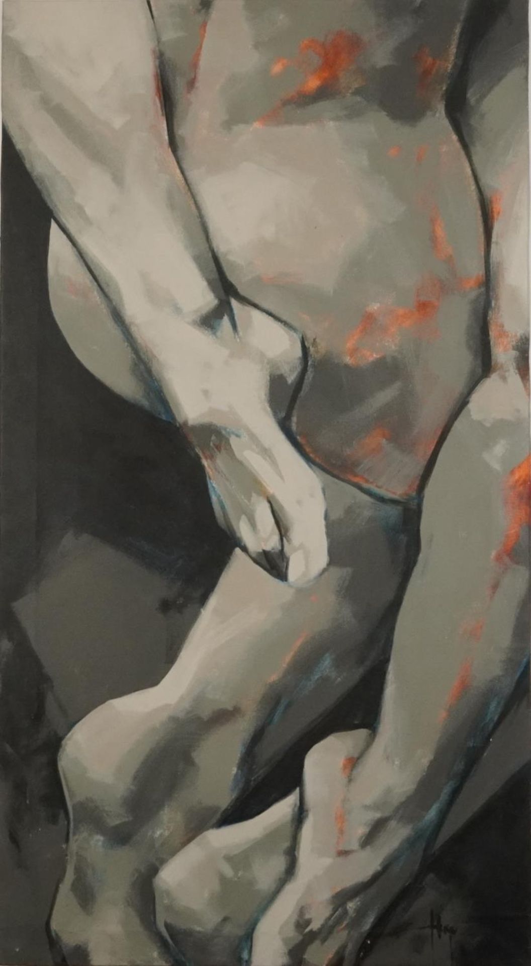 Life drawing, oil on canvas, titled Dissolve, 2000, South African oil on canvas, indistinctly