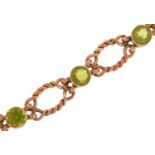 9ct gold green stone rope twist bracelet with safety chain, possibly green amethyst, 13.6g : For